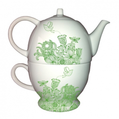 Konvička na čaj so šálkou - zelená