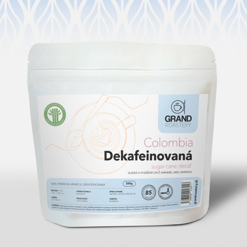 Colombia Supremo Sugar Cane DECAF - Bezkofeinová káva - Gramáž: 200g